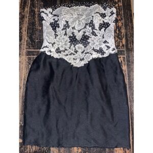 Vintage Liancarlo Vintage Strapless Lace Floral Applique Polka Dot  Dress Black